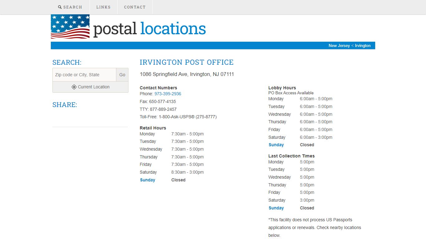 Post Office in Irvington, NJ - Hours and Location - Postal Locations